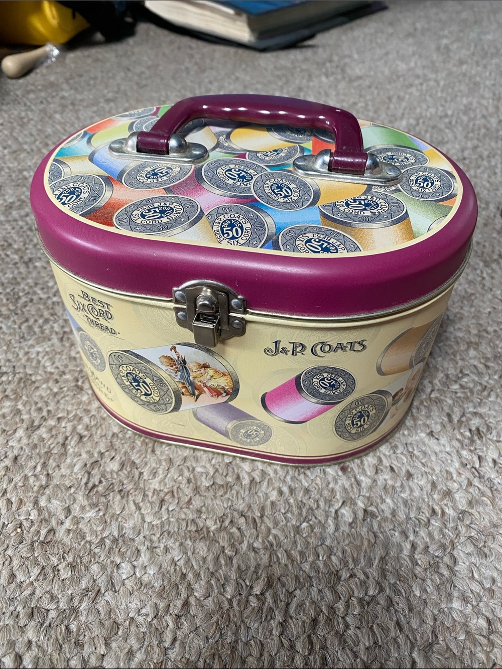 J & P Coats Decorative Thread Tin Storage Case - Pink Accent